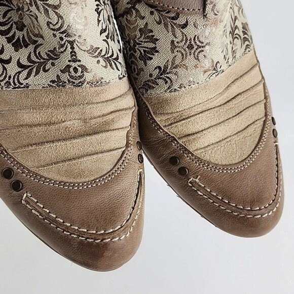 Maciejka Women's Leather Heeled Taupe Cream Floral Print Shoes Block Heel Sz 37 - Picture 7 of 16